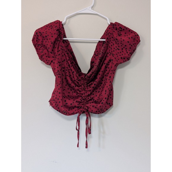 Nasty Gal Tops - Nasty Gal Red Polka Dot Crop Top Puff Sleeve Blouse Size 8 Grunge Festival